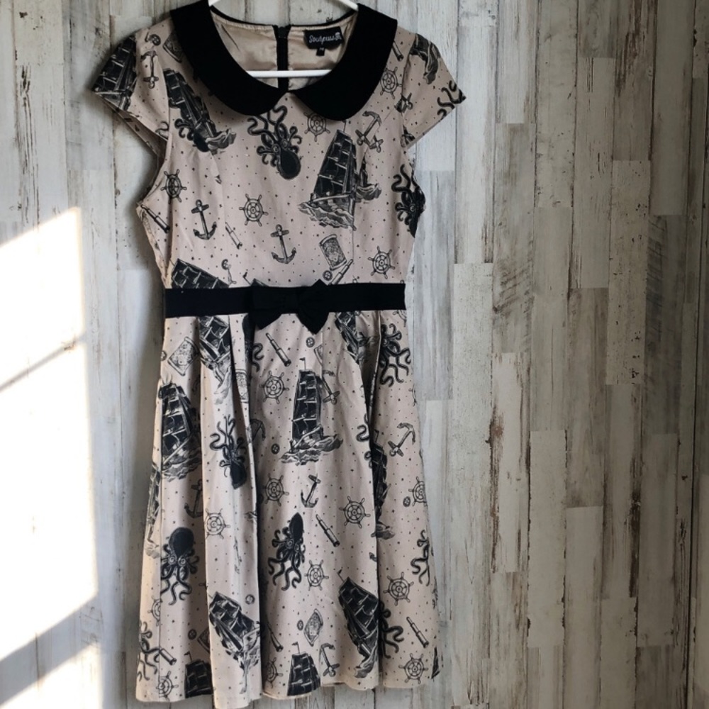Nautical dress with ships, anchors, octopuses